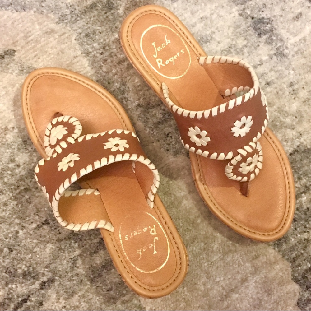 Jack Rogers Gold Speckled Mid Wedge in Carmel 5M